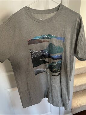 tentree Gray Short-Sleeve Tee with Blue and Green Mountain Graphic Men’s Large